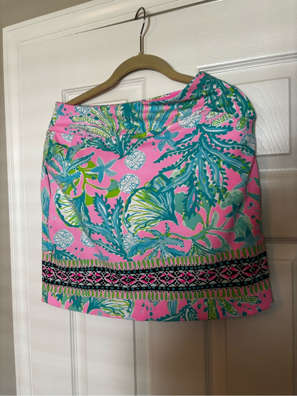 Lilly Pulitzer luxletic Pink Tropical Print Mini Skirt with Teal & Lime Accents